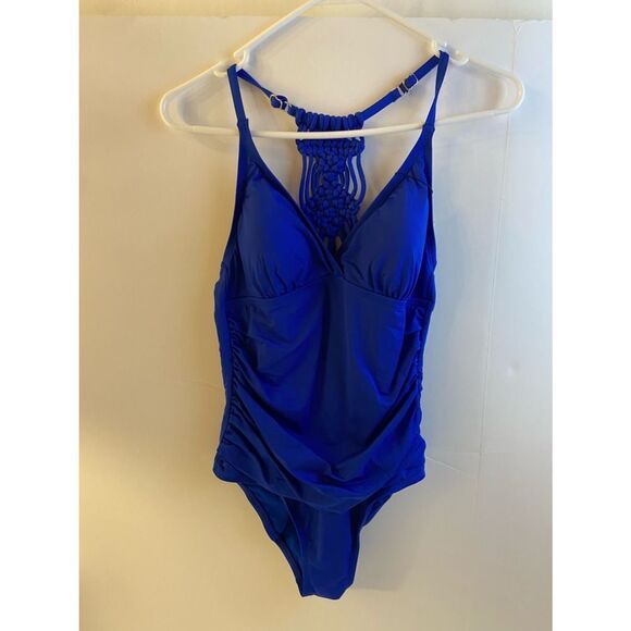 New blue fir pearl bath suit size 8 ruched - Picture 1 of 8
